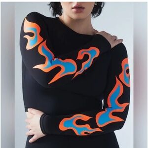 Savage x Fenty Racer X Top in Black Caviar Flames Size 1X NWT